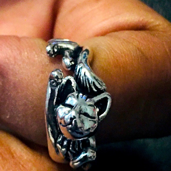 Sleeping Cat Silver tone Adjustable Ring - Picture 2 of 5